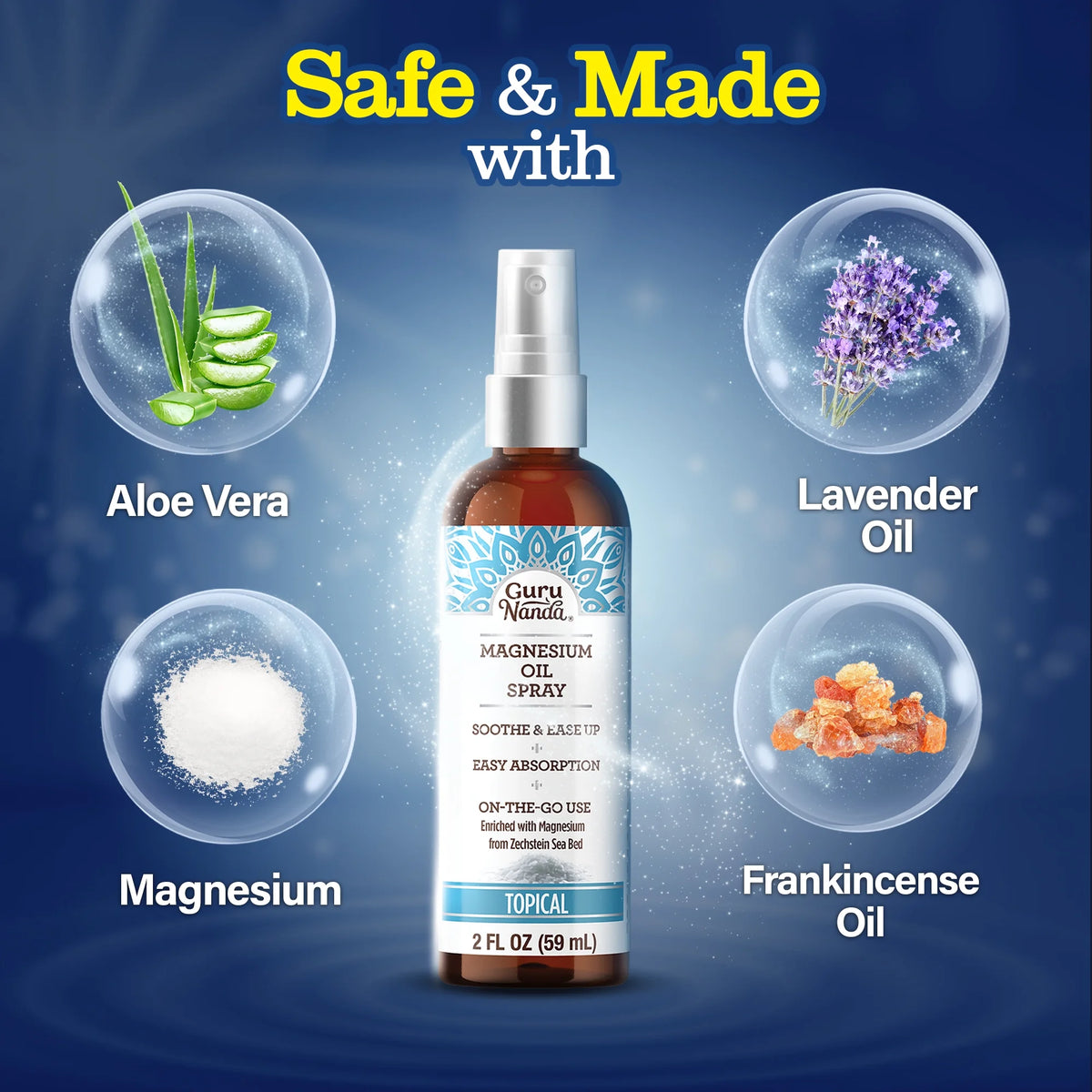 Magnesium Oil Spray, Quick Absorbing, Muscle Relief & Soothing Aches, 2 Fl Oz